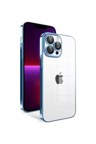 Apple Uyumlu iPhone 13 Pro Kılıf Kamera Korumalı Renkli Çerçeveli Zore Garaj Kapak Mavi Açık