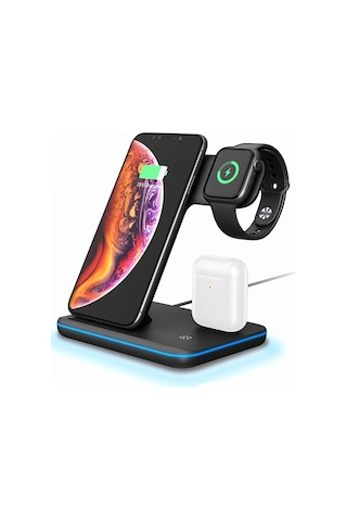 Jeemson iPhone Uyumlu Telefon, Saat Ve Kulaklık İçin 3'ü 1 Arada 15w Hızlı Şarj Edici Masaüstü Tutucu - Z5 Beyaz