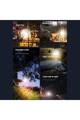 Jeehugo Siyah Güneş Enerjili Çadır Lambası, Elden Taşınabilir, Usb Doluş, Fener Modu, Cep Telefonu İçin Acil Şarj Portu Siyah