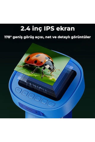 395 Mavi Taşınabilir Dijital Çocuk Mikroskobu - 2.4 İnç Ips Ekranlı, 1080p Full Hd, 1000x Zoom, 8 Led Işıklı Eğitici Bilim Kiti