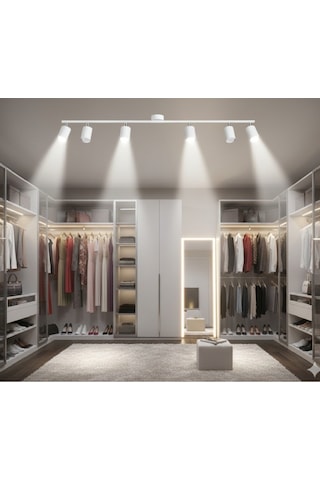 Mylights Gu10 Altılı 6 Lı Hareketli Başlık 150 Cm Beyaz Modern Led Tavan Spot Avize Tasarruflu Led Ampul Beyaz