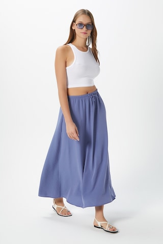 Kadın Trend Modal Serin Kumaş İndigo Bel Lastikli Cepli Rahat Kalıp Uzun Etek