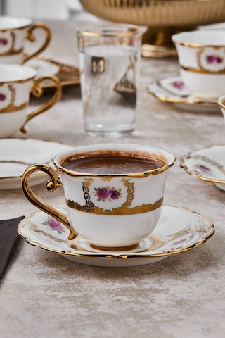 Karaca Royal Bone Elizabeth 6 Kişilik Kahve Fincan Takımı 90 Ml