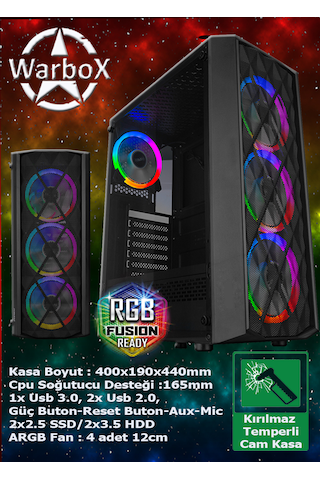 Warbox Çavuş i5-6500 16 GB 256 GB + 250 GB SSD Radeon R7 240 24" W10P Masaüstü Oyuncu Bilgisayarı