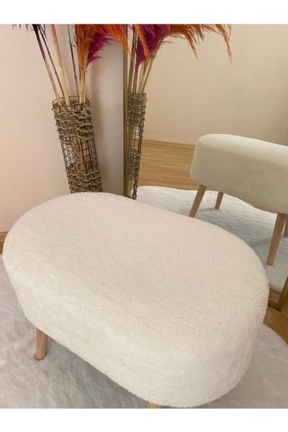 Oval Model Ahşap Ayaklı Teddy Kumaş Dekoratif Puf