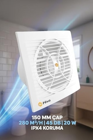 Hiva Banyo Ve Tuvalet Aspiratörü, 280 M³/h Debi, 45 Db Sessiz, 20 W Enerji, Ipx4 Su Sıçrama Korumalı, 230 V, 50 Hz Diğer