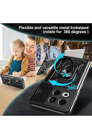 Tecno Spark 30 Pro Uyumlu Tank Kılıf Yüzüklü Standlı Extra Koruma Zırhlı Outdoor Kapak - Siyah