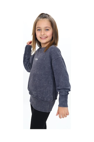 Toontoy Kız Çocuk Relax Fit Bisiklet Yaka Düşük Omuz Nakış Baskılı Sweatshirt - 2 İplik Füme