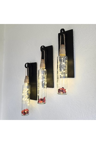 Led Işıklı, Mat Siyah Renkli Duvar Aplik, 3 Lü Set