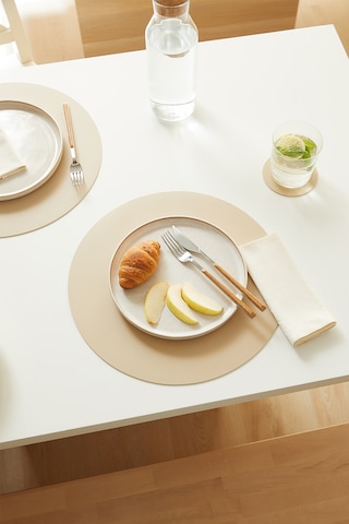 Home Wave 6'lı Bej/taş Renk Suni Deri Amerikan Servis Set Ø 36 Cm Bej
