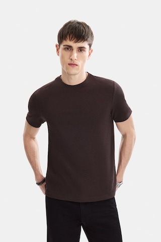 Backandbond Kahve Regular Fit Örme Bisiklet Yaka Tişört