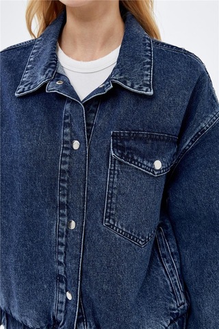 Koyu Mavi Cep Detaylı Denim Bomber Ceket-koyu Mavi Koyu Mavi