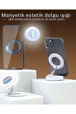 Magsafe Mini Selfie Lambası Aynalı Led Telefon Işığı Manyetik Şarjlı Vlog Tiktok Youtube Makyaj Çekim Işığı Siyah