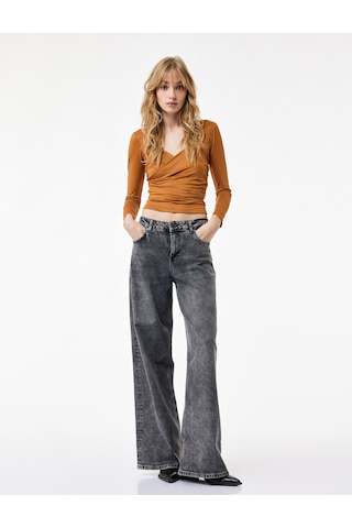 Koton Uzun Kollu Slim Fit Kruvaze V Yaka Saten Bluz Kiremit 6wak50356ek Terracotta