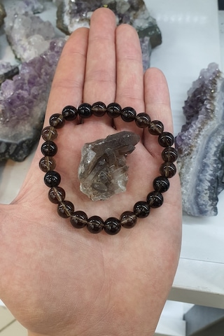 Dumanlı Kuvars Doğal Taş Bileklik Aa Kalite 8 Mm Dumanlı Kuvars Taş Hediyeli Çok Renkli