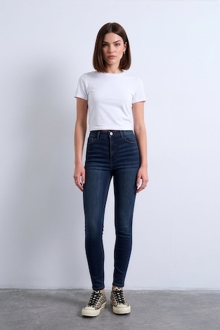 Bluew White Kadın Koyu Mavi Yüksek Bel Slim Fit Likralı Jean Pantolon