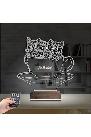 Luvivia Kedi Fincan Tasarım Kişiye Özel 3d Lamba - Masa Gece Lambası Şeffaf