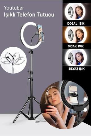 3 Renk Işıklı Tripod Tiktok Selfie Lambası Makyaj Işığı 210 Cm