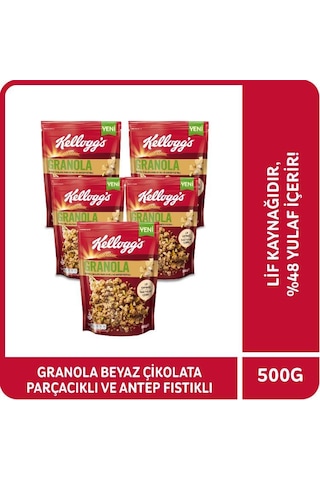 Kellogg's Antep Fıstıklı ve Beyaz Çikolata Parçacıklı Granola 5 x 500 G