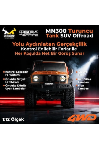 Mn Model Mn300 1/12 Tank Suv 4wd Rc Crawler Offroad Uzaktan Kumandalı Araba Arazi Aracı Model Car Truck Rtr Turuncu Mn-300 +dahili Işık Seti Mnmodel/mn300-orange