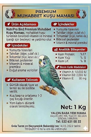 Muhabbet Kuşu Maması 1 Kg - Yumurtalı Vitaminli Profesyonel Üretici Ve Kondisyon Maması
