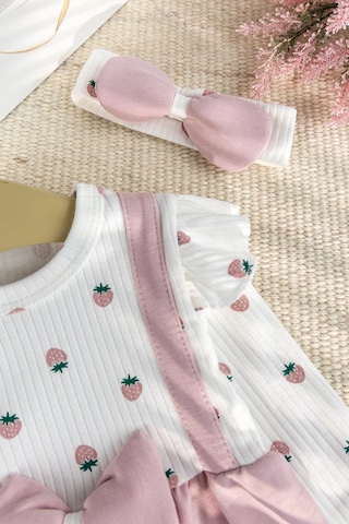 Pamuklu Fiyonklu Bandanalı Kız Bebek Tulum Pembe