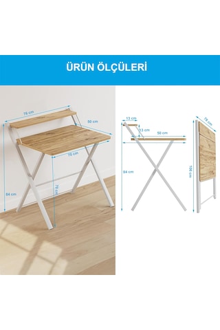 Dobo Çocuk Öğrenci Ders Masası Katlanır Çalışma Masası Beyaz - Çam