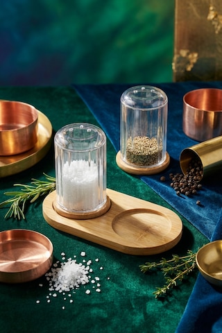 Makri Home Bambu Standlı Tuzluk & Baharatlık Seti 2 Li Şeffaf