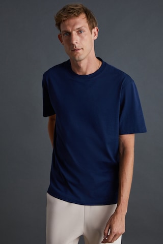 Grimelange Solo Erkek %100 Organik Pamuklu Kalın Dokulu Comfort Fit Bisiklet Yakalı Lacivert T-shirt Lacivert