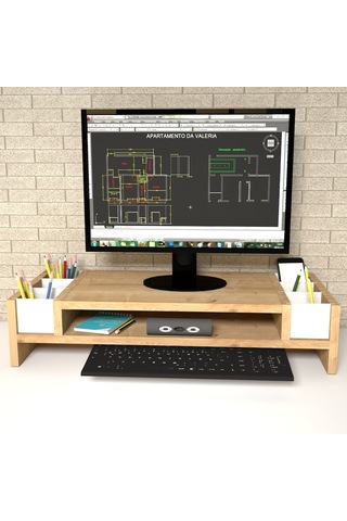 Emkawood Funny Safir Monitör Yükseltici Laptop Standı Beyaz - Meşe