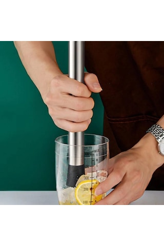 Perlotus Paslanmaz Çelik Mojito Muddler 20 Cm Tırtıklı Uçlu Kokteyl Tokmağı