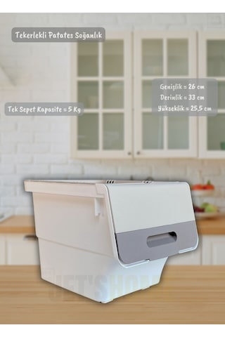 6'lı Krem Beyaz Tekerlekli Sebzelik Patates Soğan Sepeti Organizer Kutu Soğanlık Patateslik 72 L Krem-beyaz