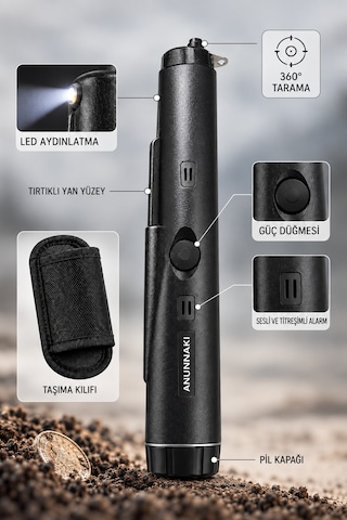 Pointer Siyah Altın Titreşimli Metal Dedektörü Pinpointer Pil + Çanta Hediye
