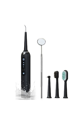 Skycity Ultrasonic Diş Temizleyici: Taş Ve Plak Kaldırıcı, 4 Değiştirilebilir Uç Fırçalama, Dil Temizleme , Ipx6 Su Geçirmez, Siyah Renk
