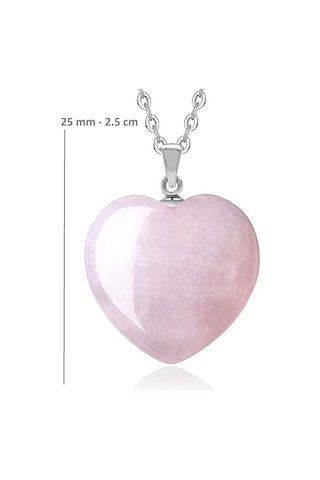 Erilsa Sertifikalı Kalp Model Gerçek Pembe Kuvars Taşı Kolye Çok Renkli