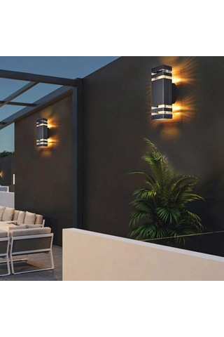 Wezone Siyah Modern Dış Mekan Duvar Lambası, İki Yönlü Aydınlatma, Su Geçirmez, E27 Lamba Tabanı, 10w Led Ampul Dahil 1 Adet