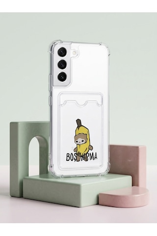 Hepsi Samsung Galaxy Uyumlu S22 Boş Yapma Muz Detaylı Kart Bölmeli Şeffaf Telefon Kılıfı Najmaddin Çok Renkli