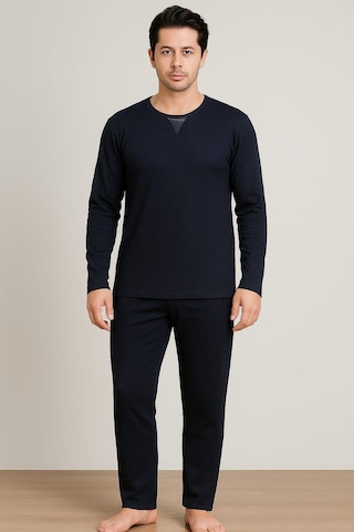 Erkek 65110 Uzun Kol % 100 Pamuk Pijama Takımı Lacivert Lacivert
