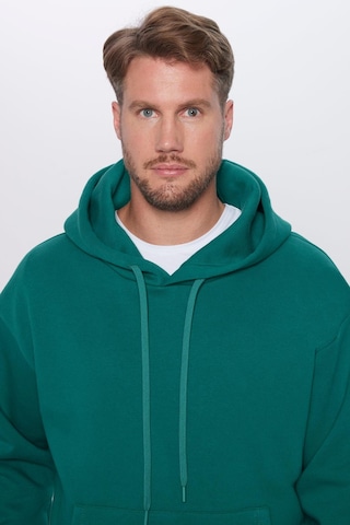 Tudors Unisex Oversize Geniş Kesim Pamuklu Yumuşak Dokulu İçi Polarlı Basic Yeşil Kapüşonlu Sweatshirt-29409 Yeşil