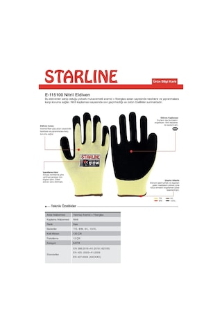 5 Çift Nitril Kaplamalı Aramid Eldiven Starline E-115100 4231b X2xxxx P Beden 9
