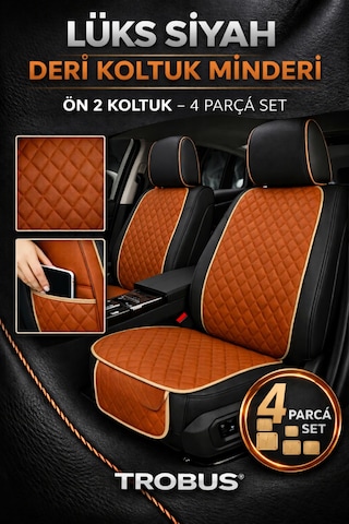 Suni Deri Oto Koltuk Minderi Silinebilir Leke Tutmaz Kapitone 2'li Taba