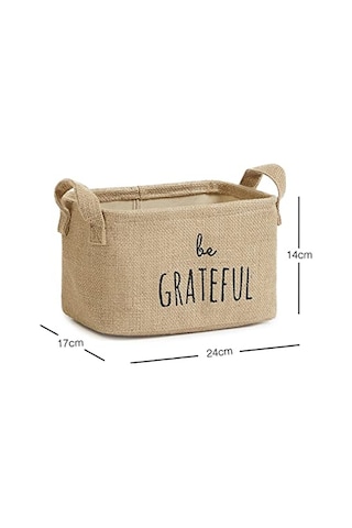 Ocean Home Textile Baskılı Jüt Dikdörtgen Sepet //24x17x14 Aahşap