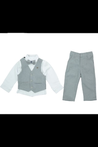 Modanino Erkek Bebek 4'lü Takım Set Pantolon+gömlek+yelek+papyon 12389 Gri