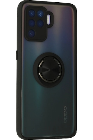 Gld-spt- Newface Oppo Reno 5 Lite Kılıf Montreal Yüzüklü Silikon Kapak - Siyah
