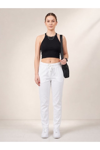 Neden Tekstil Basic Beyaz Beli Lastikli Rahat Kesim Pamuklu Pantolon
