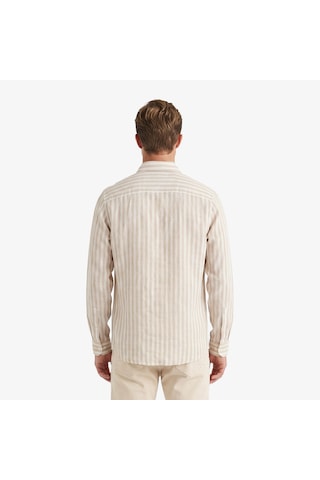 Nautica Erkek Bej Regular Fit Çizgili Keten Gömlekçizgiliw65451t