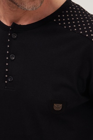 Tudors Erkek Standart Fit Normal Kesim %100 Pamuk Bisiklet Yaka Beli Lastikli Siyah Pijama Takımı-37947 Siyah