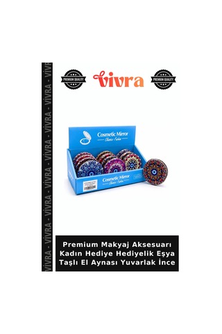Premium Makyaj Aksesuarı Kadın Hediye Hediyelik Eşya Taşlı El Aynası Yuvarlak İnce Çok Renkli