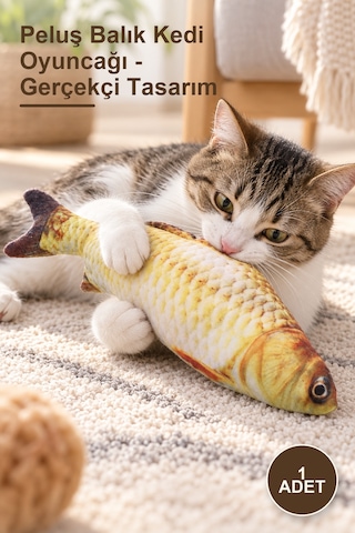 1 Adet Peluş Balık Kedi Oyuncağı - Gerçekçi Tasarım