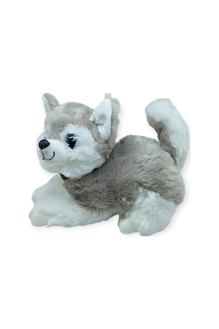 Sesli Peluş Yatan Köpek 25 Cm - Gri Gri